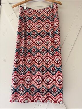 Matty M Geometric Printed Midi Skirt in Pink, Blue & White